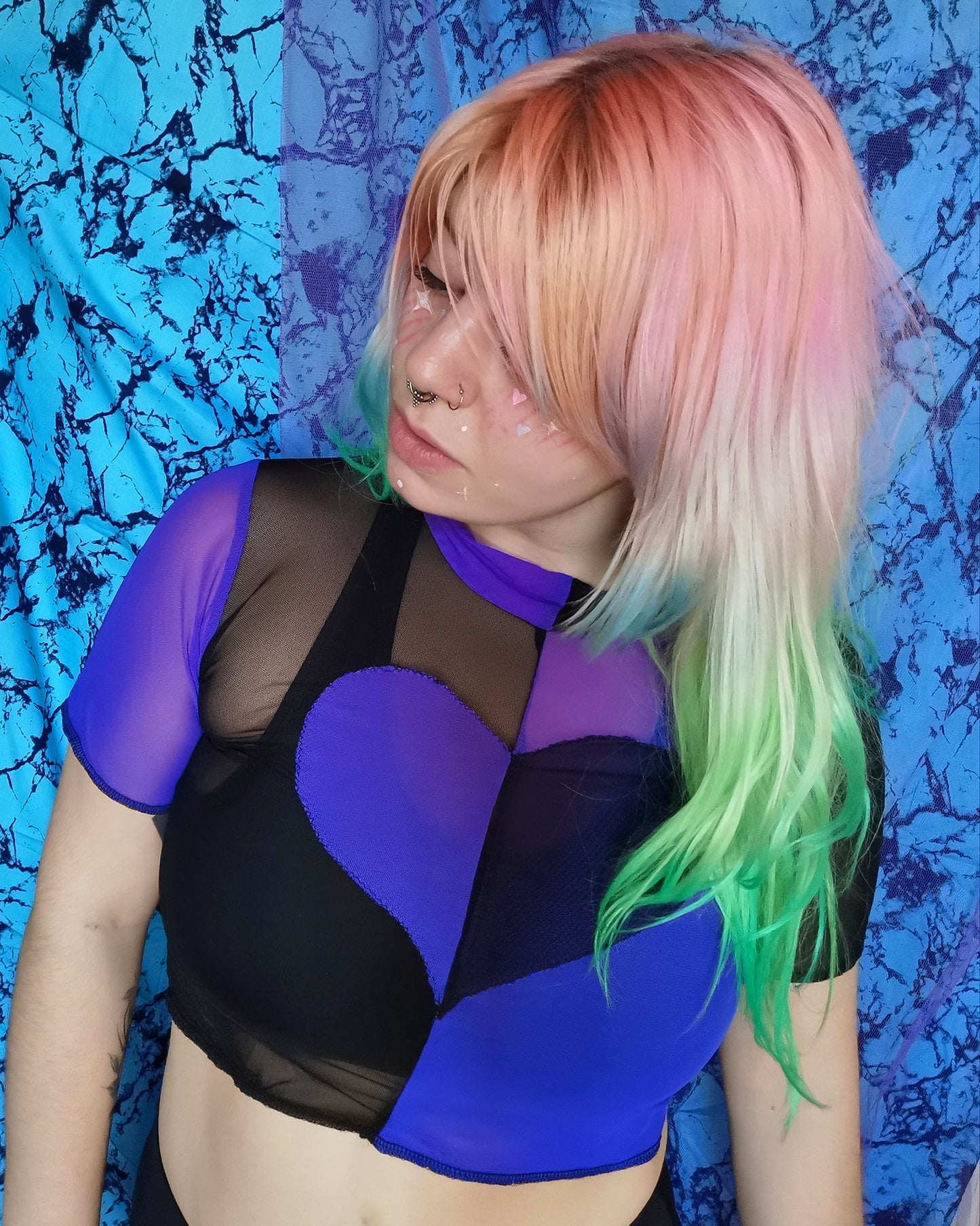 Harlequin heart Mesh Crop top