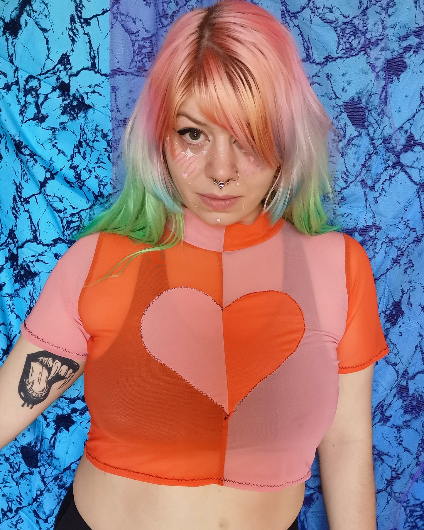 Harlequin heart Mesh Crop top